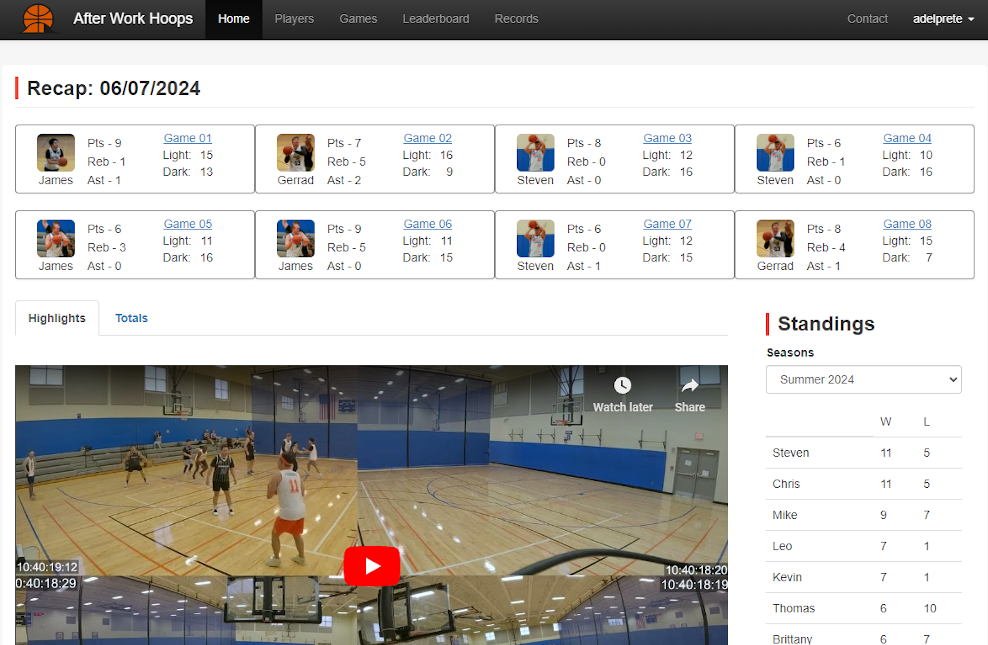 Pick Up Basketball Stats Group Home